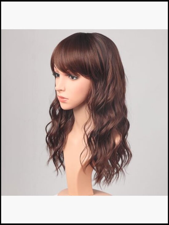 Wavy Wig With Bangs Shoulder Length Heat Resistant Tangle Free Full Head main image 4